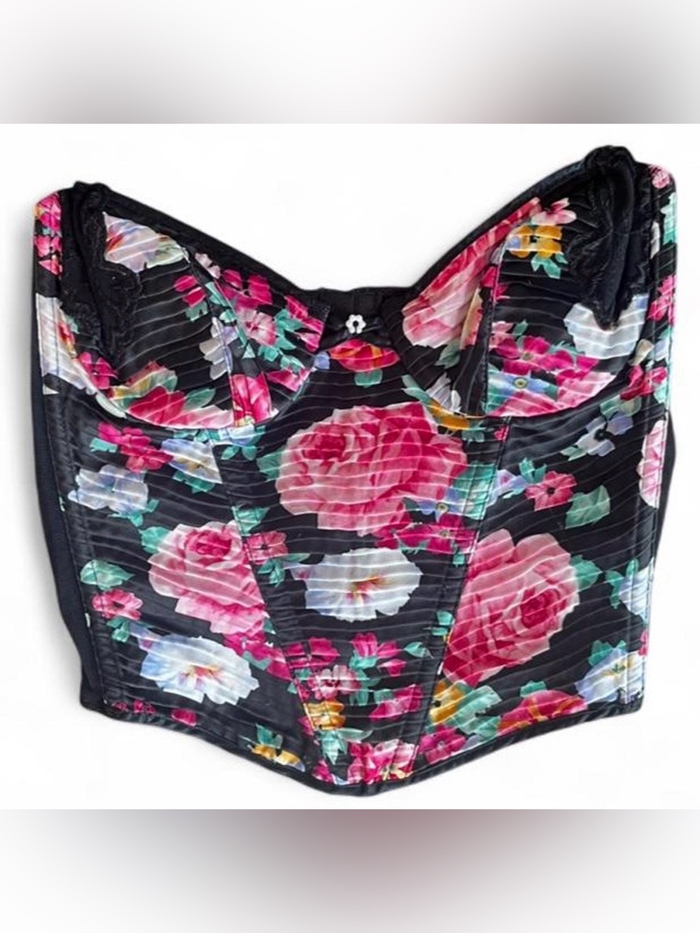 Vintage Christian Dior Galliano-Era Silk Floral Bustier Corset Top Size 34C